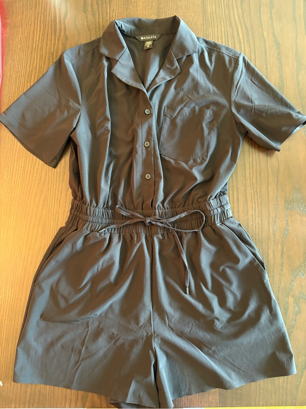Athleta Short Sleeve Drawstring Romper in black